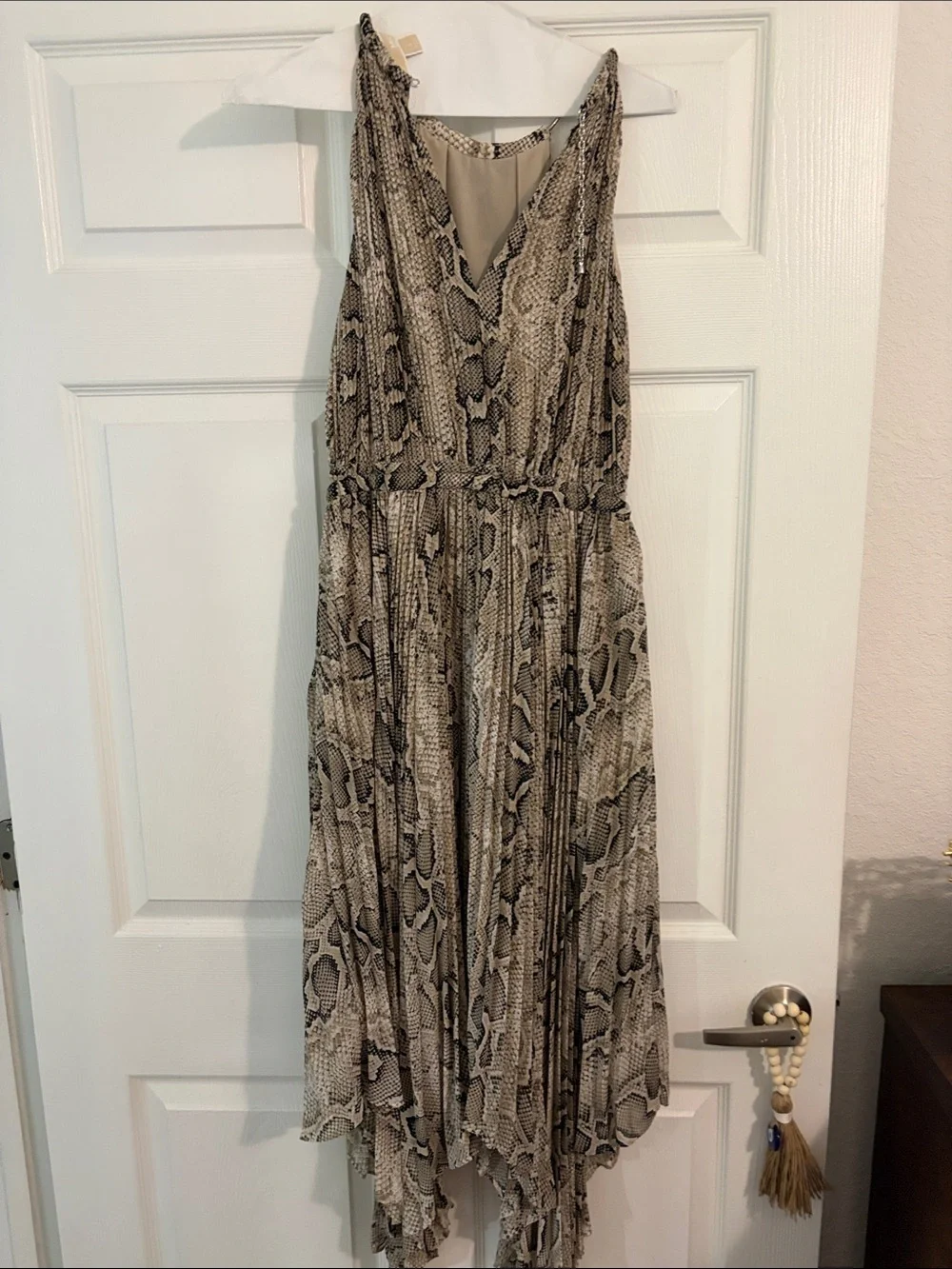 Michael Kors Taupe Snake-Print Halter Handkerchief Dress